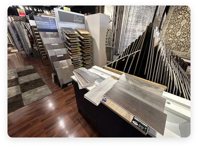 Decorative sample flooring panels; replace with real team or warehouse photo